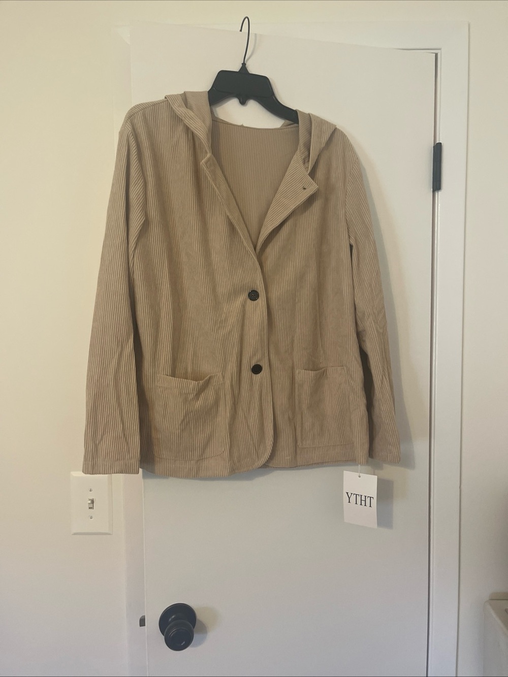 Relaxed Corduroy Hooded Blazer - Beige